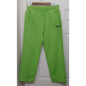 Ganni womens large organic cotton wide leg lime green sweatpants